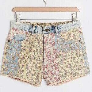 NEW! Anthropologie Farm Rio Ultra High-Rise Patchwork Denim Shorts - 29 $118.00